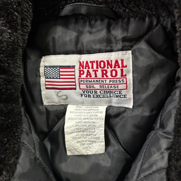 Vintage Bomber Jacket National Patrol Quilted Nylon Full Zip y2k Insulated Black - Picture 9 of 11